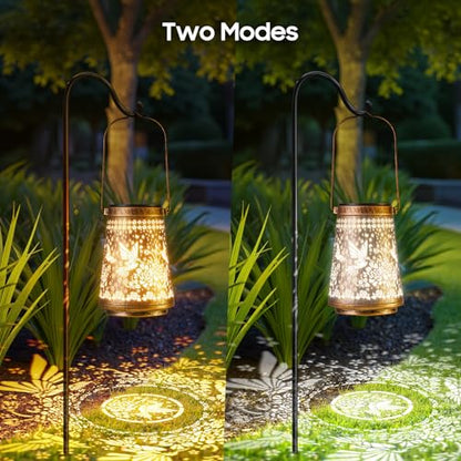 2 Pack Solar Lanterns Outdoor Waterproof Birthday Gifts for Women Mom Grandma, Hollowed-Out Metal Hummingbird Hanging Solar Lantern Lights Garden Decor, 2 Modes Hanging Solar Lights for Yard, Patio | Birthday Gifts for Women Mom Grandma, Hollowed-Out Hang