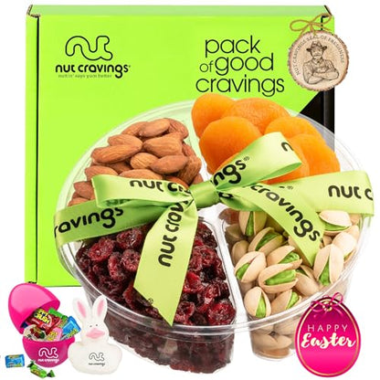 NUT CRAVINGS Gourmet Collection - Easter Treats, Candies & Dried Fruit Nuts Gift Basket with Happy Easter Ribbon, Candy Filled Egg + Bunny (4 Piece Assortment) - style: 1. Easter Fruit & Nut Gift Box - (4 Piece Assortment)