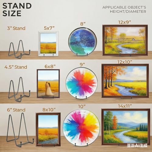 3 Pack 8 Inch Plate Stands for Display, Metal Picture Frame Display Stand | Black Decorative Small Easels for Display, Picture Holder Stand for Book , Photo and Platter, Plaques, Tabletop Art (Black) - size: 8 in