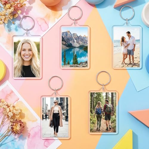 12 Pcs Blank Acrylic Photo Keychains for DIY Gifts Keyring | 2x3 Inch, Clear Rectangle Frame, Picture Insert Keychain