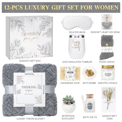 Get Well Gifts for Women Self Care Gifts Basket - Relaxing Spa Care Package After Surgery Mothers Day gifts - Feel Better Sympathy Mothersday Birthday Gift for Her Mom Sister Friend Wife (Gray) - color: Gray