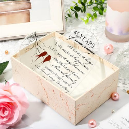 Qunclay 45th Marriage Gift for Parents Couple 45 Years Wedding Anniversary Souvenir Heart Marriage Keepsake Wedding Anniversarys Decorations for Women Men Mom Husband Wife He She Friend Grandparents - style: 45th