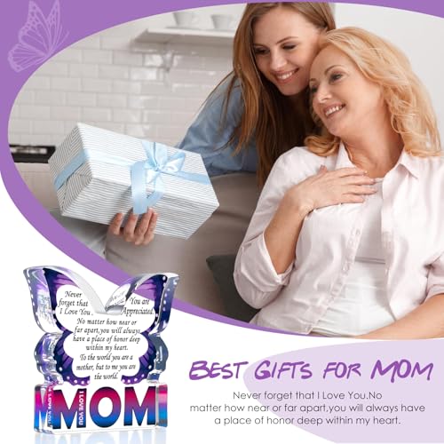Mom Birthday Gifts from Daughter Son, I Love You Mom Gift for Mother New Bonus Step Moms Mama, Gifts for Moms Unique, Best Mom Ever Gift Ideas, Butterfly Acrylic Decorative Signs Plaques - style: Mom