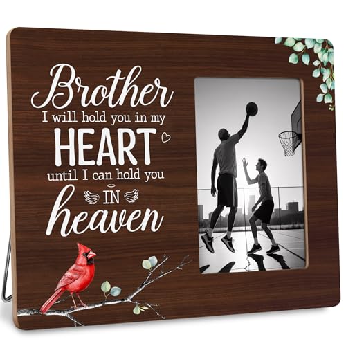 Memorial Gifts for Loss of Brother Picture Frame, Brothers Memorial Gift, Brother I Will Hold You in My Heart Frames Fits 4x6 Photo - color: Brown