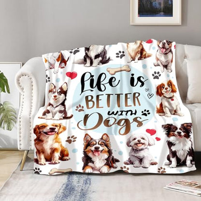 Dog Blanket Gifts for Women Kids Girls Boys Cute Puppies Pet Lovers Themed Throws Soft Cozy Bed Couch Plush Birthday Christmas Lightweight Blanket 60"x80" - color: Dog, size: 60"x80"