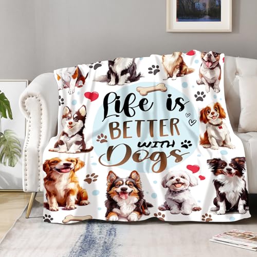 Dog Blanket Gifts for Women Kids Girls Boys Cute Puppies Pet Lovers Themed Throws Soft Cozy Bed Couch Plush Birthday Christmas Lightweight Blanket 50"x60" - color: Dog, size: 50"x60"