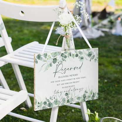 Sage Green Wedding Memorial Sign with Ribbon Leaf Eucalyptus Reserved Signs in Loving Memory of Love Ones Parents Celebrating Ceremony Memories Seat Sign from Heaven - style: Greenery Seat Sign