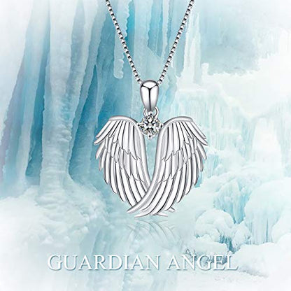 YFN Angel Wings Necklace 925 Sterling Silver Guardian Angel Wings Pendant Necklace Birthstone Necklace for Women Girls Christmas Jewelry Gifts - color: A-white gold plated