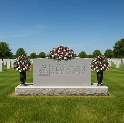 Sympathy Silks Artificial Cemetery Flowers - Gravesite Memorial Arrangment - Beauty & Cream Garden Mums - (1) Saddle (2) Bouquets - color: Beauty & Cream, size: (1) Saddle (2) Bouquets