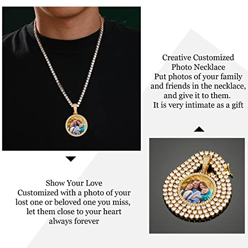 YIMERAIRE Customized Picture Necklace Personalized Circle Chain - color: 01 Circle Pendant(Gold)+Tennis Chain 0171