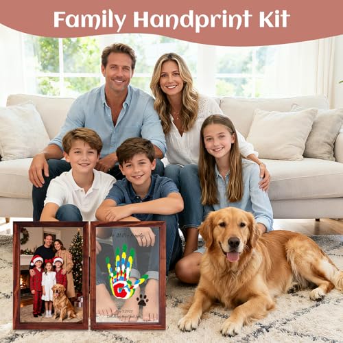 Family Handprint Kit, DIY Baby Hand and Footprint Handmade Keepsake Wooden Frame, Family Gifts with 6 Non-Toxic Baby-Safe Paint, Ideas Gift for New Parents, Grandparents, Father's Day, Mother's Day - color: Brown, size: 5 Pages Acrylic Boards