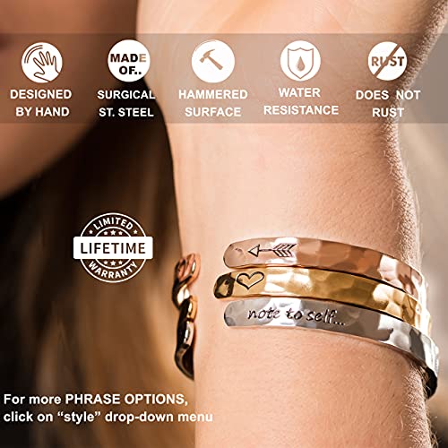 Bracelets for Women – 100+ Meaningful Engraved Messages – Solid 316L Surgical Stainless Steel Cuff Bracelet – Gift Ready - color: BADASS GIFT - Keep f##king going