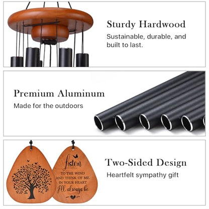 AMBOBE Memorial Wind Chimes for Loss of Loved One, Sympathy Wind Chime Gift | Bereavement Gifts, Beautiful Outdoor Garden Decor with Soothing Melodic Tones - size: Black - Tree of Life