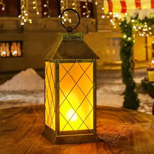 18" Solar Lanterns Outdoor Waterproof Flickering Flame Patina - color: Antique Patina