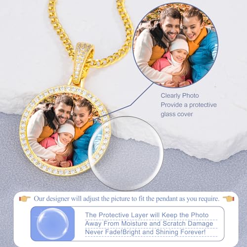 YIMERAIRE Customized Picture Necklace Personalized Circle Chain - color: 01 Circle Pendant Text(Gold)+Cuban Chain 0171
