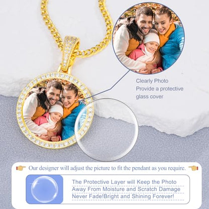 YIMERAIRE Customized Picture Necklace Personalized Circle Chain - color: 01 Circle Pendant Text(Gold)+Cuban Chain 0171