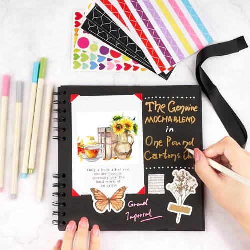 Mauproy 8 x 8 Inch Small Black Scrapbook Album, 40 Pages | Photo Album with Black Pages, Kraft Paper Hardcover Memory Book with DIY Accessories Kit for Birthday, Wedding, Travel - size: 8 x 8 Inches