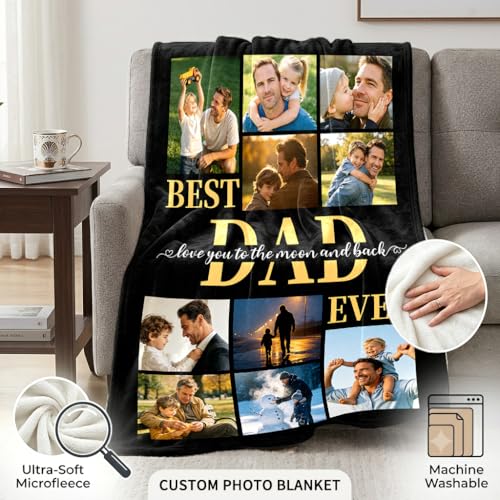 Father's Day Custom Blanket Personalized Photo Blanket Dad Blankets Best Dad Ever 10 Photos Customized Flannel Blanket Birthday Fathers Day for Papa Grandpa Men Gifts from Daughter Son Wife - color: Dad02