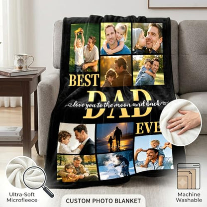 Father's Day Custom Blanket Personalized Photo Blanket Dad Blankets Best Dad Ever 10 Photos Customized Flannel Blanket Birthday Fathers Day for Papa Grandpa Men Gifts from Daughter Son Wife - color: Dad02