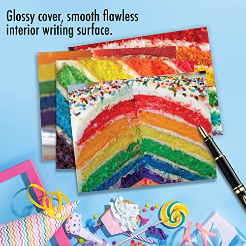 The Best Card Company 20 Assorted Birthday Notecards Bulk Box Set 4 x 5.12 w/Envelopes For Men, Women (10x2 Designs) Rainbow Cakes AM6565BDG-B2x10 - style: Rainbow Cakes