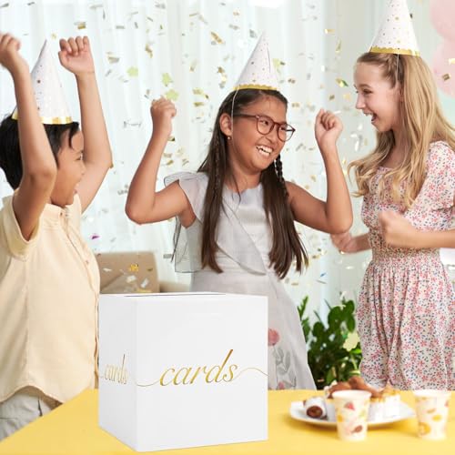 White Card Box Gold Foil Wedding Favors Gift Card Boxes Post Box Receiving Money Box Holder for Wedding Reception, Baby Showers, Anniversary, Birthday Party, Retirement, Graduation Envelope Holder - color: White and Gold