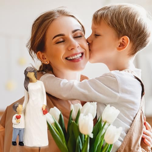 Mother and Son Figurines Statues, Mom Gifts from Son, Mother of The Groom Gift, Mothers Day, Christmas, Birthday Gifts for Mom, Boy & Moms Sculptures, Memorial Gift for Loss of Child - color: Mother and Son Figurines