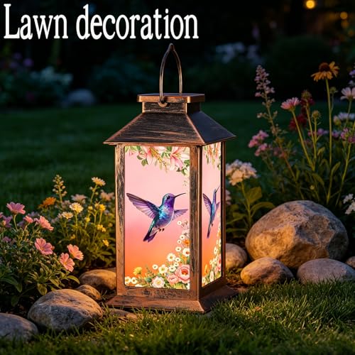 Hummingbird Garden Deco Solar Lanterns Outdoor Waterproof,Metal Hanging Decorative Solar Lights,Mothers Day Gifts,Birthday Gifts for Women Mom Grandma,Gardening Gifts for Yard,Patio, Lawn,Tabletop - style: Style_ Hummingbird