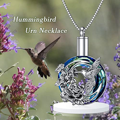 PELOVNY Urn Necklaces for Ashes of Loved Ones 925 Sterling Silver Personalized Heart Locket Urn Necklace Cremation Keepsake Memorial Jewelry Gifts for Women Men - color: Hummingbird Urn-1