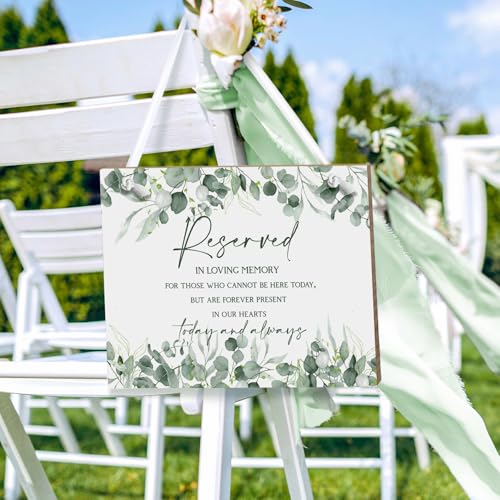 Sage Green Wedding Memorial Sign with Ribbon Leaf Eucalyptus Reserved Signs in Loving Memory of Love Ones Parents Celebrating Ceremony Memories Seat Sign from Heaven - style: Greenery Seat Sign