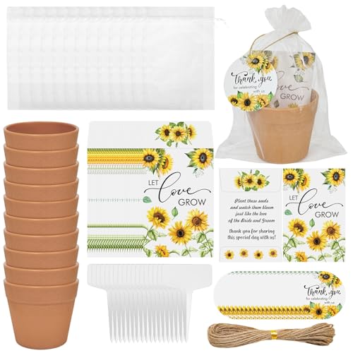 Cinrobiye 50 Sets Sunflower Wedding Favors for Guests Bulk, Rustic Sunflower Favor Kits with Mini Flower Pots, (Seed Not Included), Boho Bridal Shower & Garden Wedding Guest Gifts, Party Souvenirs Decor - color: Sunflower