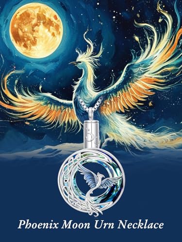 TOUPOP Phoenix Urn Necklace Cremation Jewelry for Ashes 925 Sterling Silver Crystal Phoenix Pendant with Funnel Filler Memorial Jewelry Gifts for Women - color: 02-Blue Phoenix
