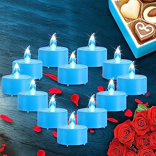 Nancia LED Tea Lights Candles- 24PACK Blue Flameless Candles Realistic and Bright Flickering Long Lasting 200Hours for Holiday Celebration,Home Decoration - color: Blue, size: 24pack