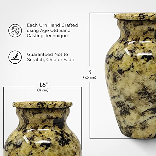 Small Keepsake Urn for Human Ashes 3 Inch – Elegant Marble Finish – Mini Cremation Urn for Sharing – Aluminum Memorial with Secure Lid, Velvet Bag and Funnel Included - Yellow Marble Finish - color: 1 Caroline Summer