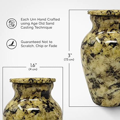 Small Keepsake Urn for Human Ashes 3 Inch – Elegant Marble Finish – Mini Cremation Urn for Sharing – Aluminum Memorial with Secure Lid, Velvet Bag and Funnel Included - Yellow Marble Finish - color: 1 Caroline Summer