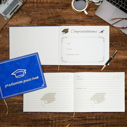 Graduation Guest Book 2026 - Memory Scrapbook for College Gifts Graduation, Guest Book for Graduation Party Sign-In with Custom Message 120 Pages, 7x9 Inch Elegant Graduation Yearbook (Blue) - color: blue