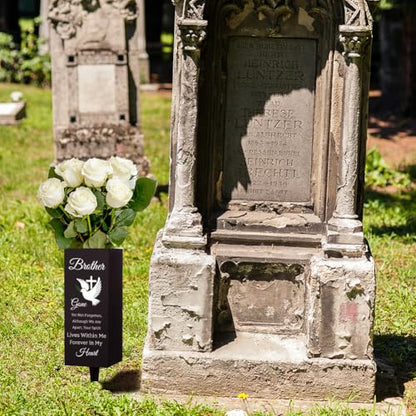 WEBEEDY Cemetery Vases Decorations for Grave Brother Metal Cemetery Flower Holder with Spike Pigeons Cross Forever in My Heart Grave Decor for Cemetery Funeral Father's Day Memorial Day,1 pc, 3x8Inch