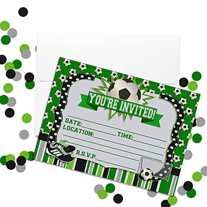 Soccer Birthday Party Invitations, 20 5x7 Fill In Cards with Twenty White Envelopes by AmandaCreation - style: Soccer