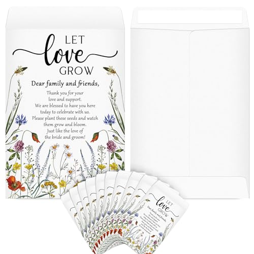 Fullhawl 100 Packs Wedding Favors for Guests Let Love Grow Seed Packet Kraft Bags Wildflower Seed Envelopes Resealable Blank Empty Organizer Storage Bag for Wedding Party Bridal Shower Gift