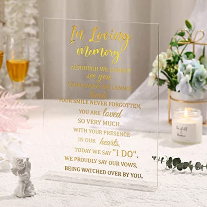 Qunclay Memorial Table Sign Loving Memory with Stand for Wedding,Elegant | 8.3 X 11 Inch Acrylic Sign, Gold Printed Text, Clear Stand, Reception Funeral Table Decor, Elegant Remembrance Gift