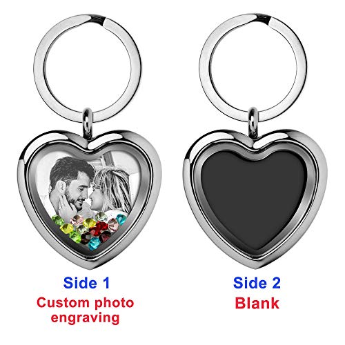 Custom Photo Text Engraved Heart Floating Living Locket Crystal Pendant Keychain - color: Rainbow - 1 Photo Engraving