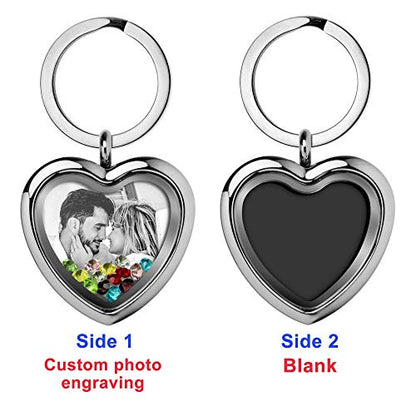 Custom Photo Text Engraved Heart Floating Living Locket Crystal Pendant Keychain - color: Rainbow - 1 Photo Engraving
