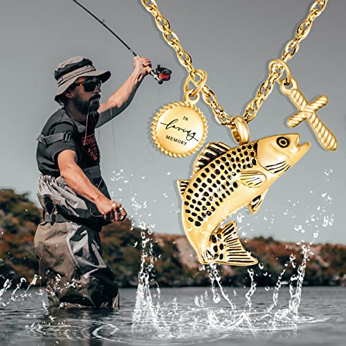 Dletay Fish Cremation Jewelry for Ashes Memorial Ashes Keepsake Necklace Urn Necklace Pendant - color: Gold-cross