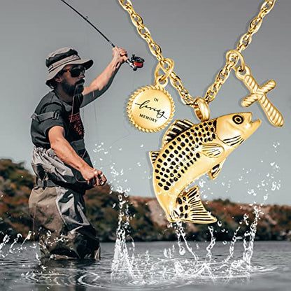 Dletay Fish Cremation Jewelry for Ashes Memorial Ashes Keepsake Necklace Urn Necklace Pendant - color: Gold-cross