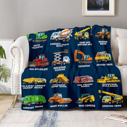 Aimego Construction Vehicles Blanket 50" x 60" Flannel Truck Gift for Fans - color: Construction Vehicles Blanket, size: 50"x60"