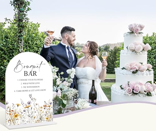 Wedding Signs for Ceremony and Reception, Boho Floral Acrylic Bouquet Bar Sign, Wedding Signage with Stand, Bridal Shower Table Centerpieces, Bouquet Bar Supplies for Engagement Reception Event, 24 - color: Bouquet Bar Sign, 24