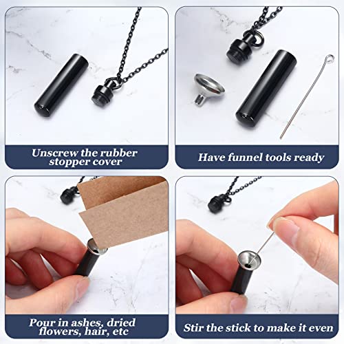 Yaomiao 10 Pcs Urn Necklace for Ashes Cremation Jewelry,Black, Silver - color: Black, Silver