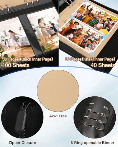 Leather Photo Album 4x6 200 Photos, DIY Scrapbook with 50 Sheets and 20 Blank Kraft Sheets, Travel Souvenir Diary Photo Book for Family Wedding Baby and Holiday Pictures - color: Brown