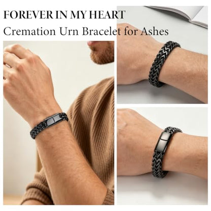 abooxiu Urn Bracelet for Human Ashes Cremation Bracelet Stainless Steel Ashes Bracelet Cremation Jewelry Urn Keepsake Memorial Ash Holder for Men Women - style: Black-Forever in My Heart