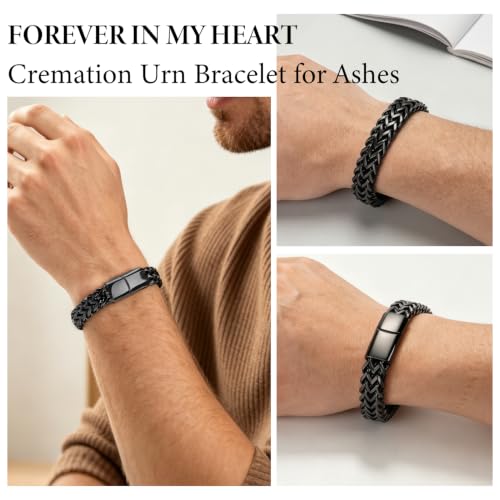 abooxiu Urn Bracelet for Human Ashes Cremation Bracelet Stainless Steel Ashes Bracelet Cremation Jewelry Urn Keepsake Memorial Ash Holder for Men Women - style: Black-Forever in My Heart