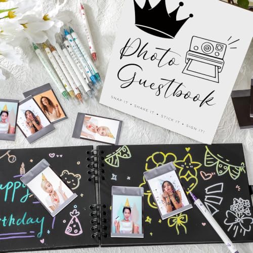 AmazingSpark Birthday Guest Book Set Memory Photo Guest Book Black Gold Decoration Birthday Gift for Men Women Wood Signature Photoprop Party Supply Sign Picture Album for Party Event(Universal) - size: Universal